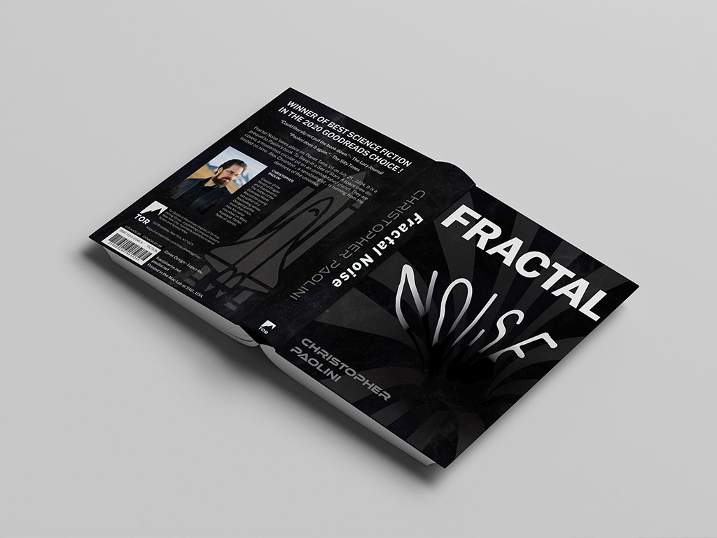 front and back cover of my book on a mockup, fractal noise